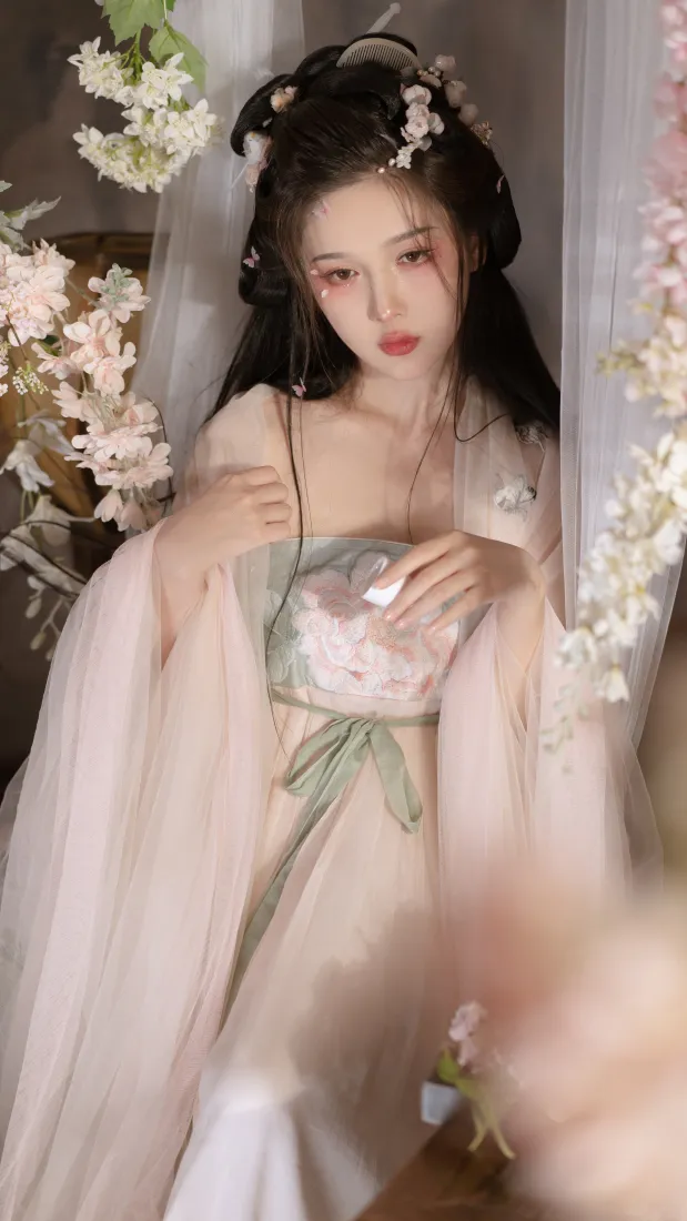 古典美女手机壁纸｜花影纱帘背景图片 - 古风汉服「哲风壁纸」