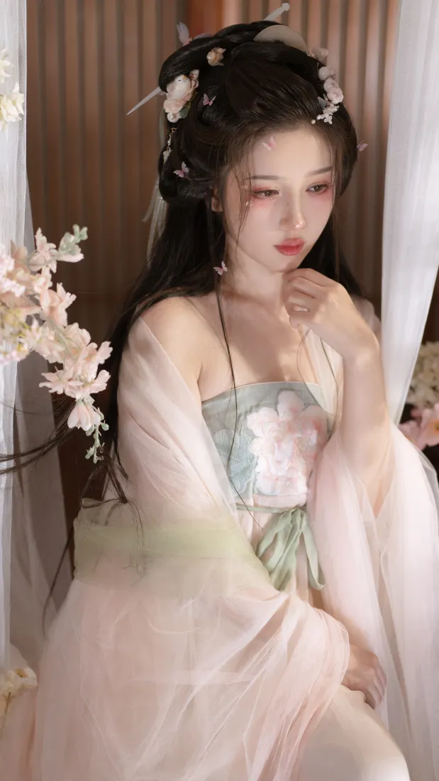 汉服美女手机壁纸｜竖屏背景图片 - 古典簪花「哲风壁纸」