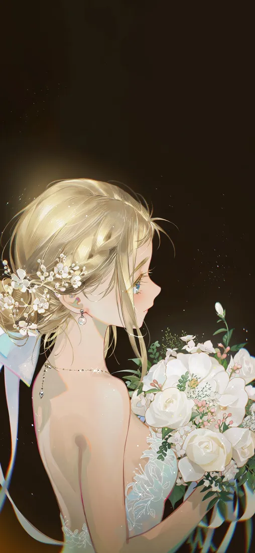 金发少女手机壁纸｜鲜花背景图片 - 露背礼服「哲风壁纸」