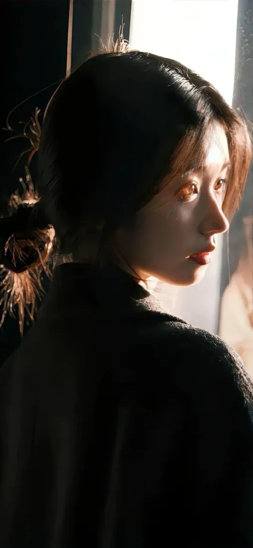 低丸子头女生手机壁纸｜光影氛围感背景图片 - 人像侧颜「哲风壁纸」