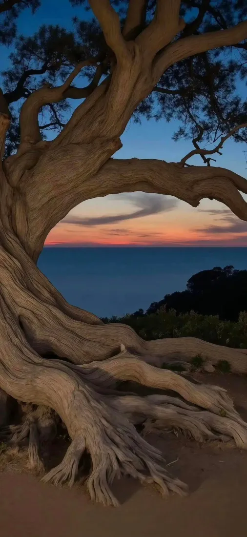 老树手机壁纸｜晚霞海边背景图片 - 暮色海岸「哲风壁纸」