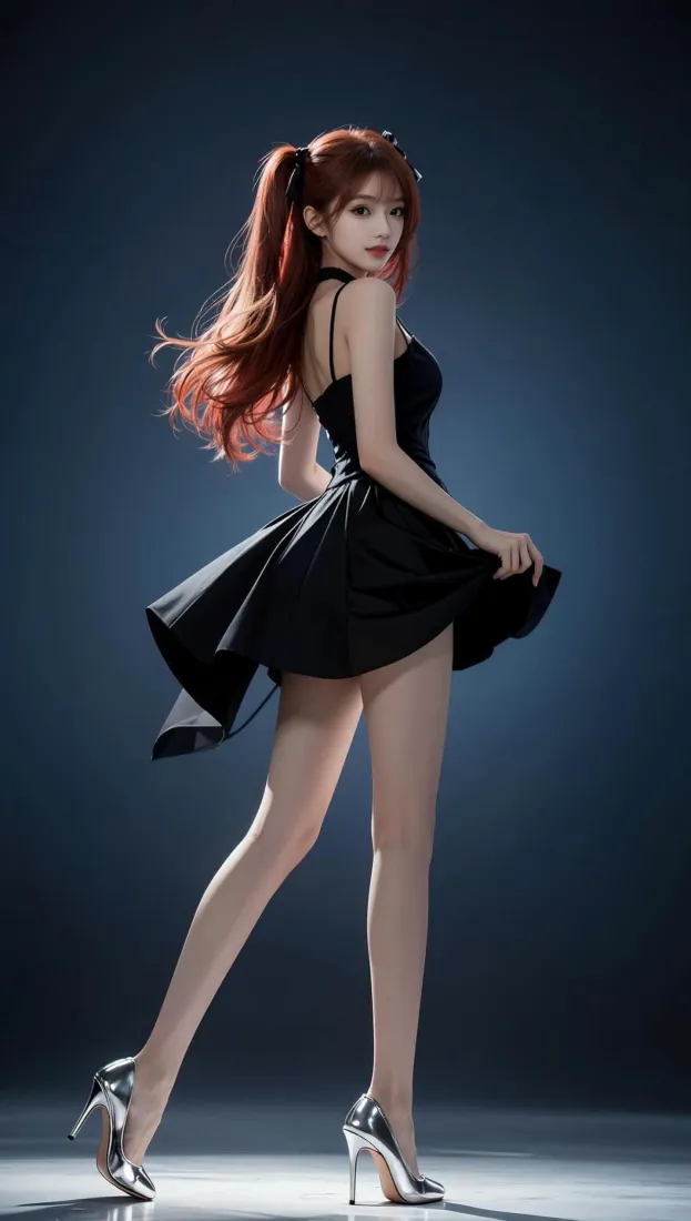 红发美女手机壁纸｜手机背景图片 - 时尚黑裙「哲风壁纸」