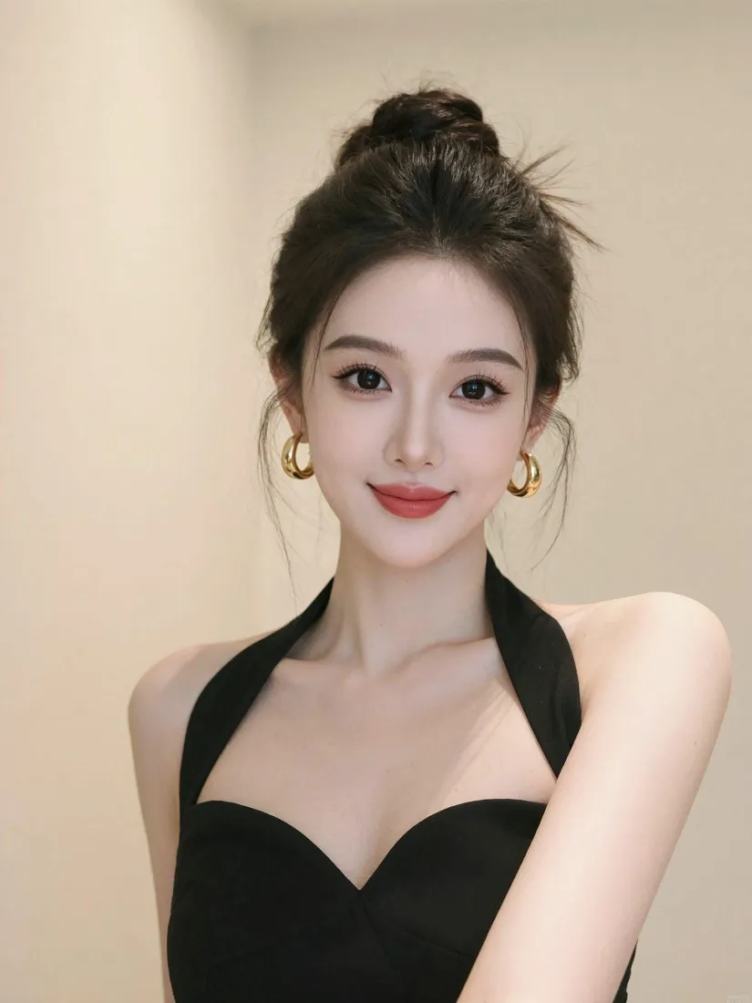 气质美女手机壁纸｜简约室内背景图片 - 黑色挂脖「哲风壁纸」