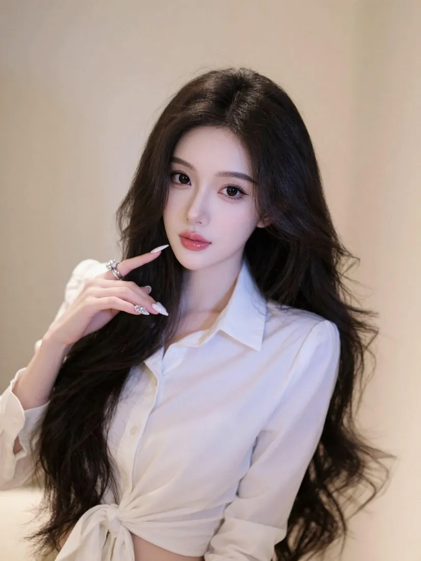 长发御姐手机壁纸｜简约纯色背景图片 - 清冷「哲风壁纸」