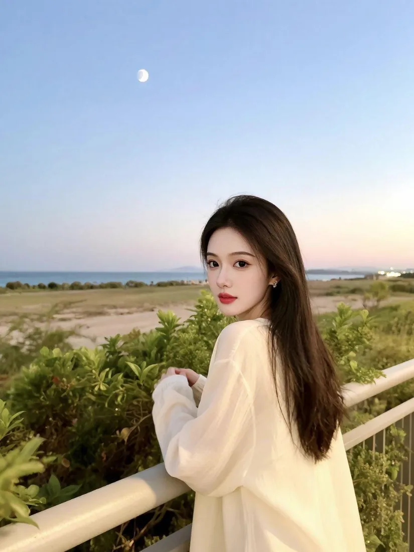 氛围感美女手机壁纸｜海边背景图片 - 黄昏观景「哲风壁纸」