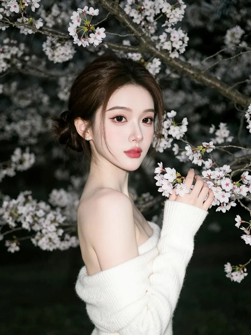 樱花美女手机壁纸｜夜景背景图片 - 气质女生「哲风壁纸」