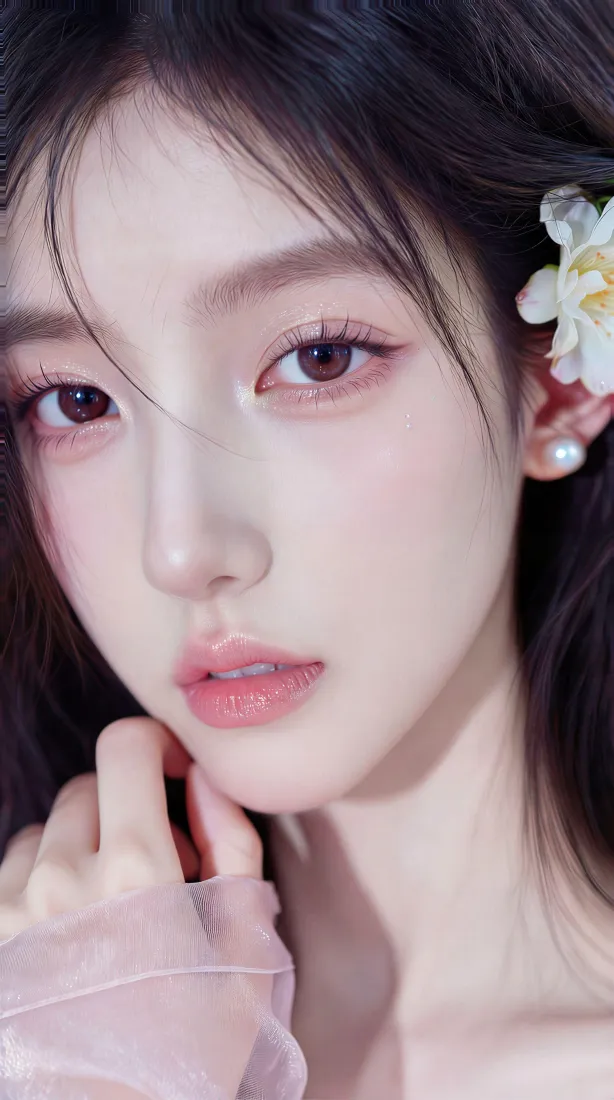 清纯美女手机壁纸｜手机背景图片 - 白花发饰「哲风壁纸」