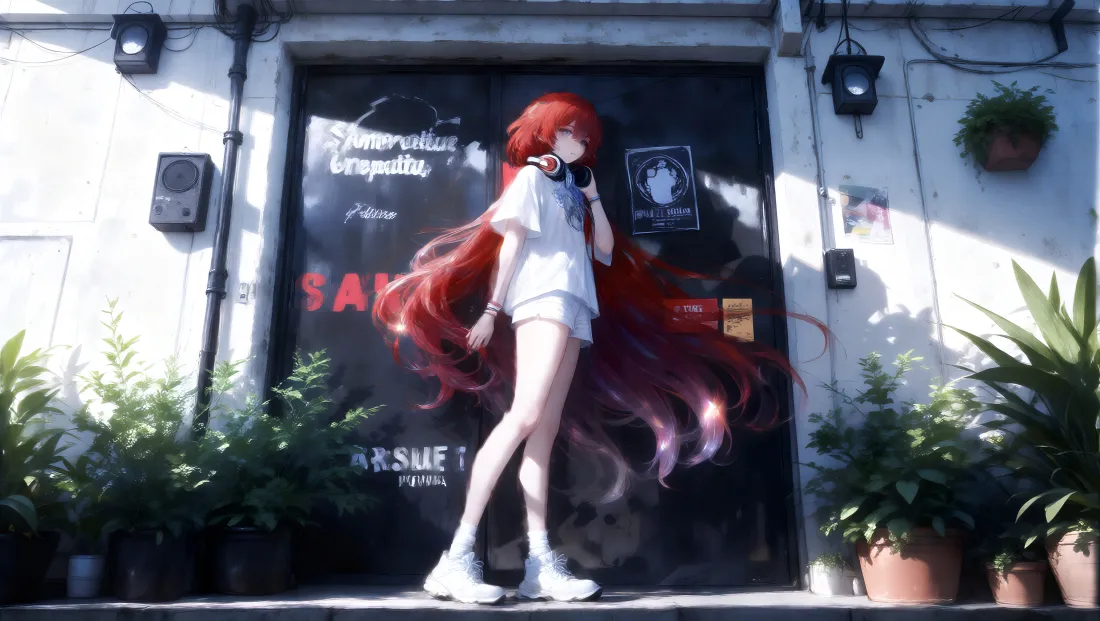 5k红发少女壁纸｜街景背景图片 - 二次元「哲风壁纸」