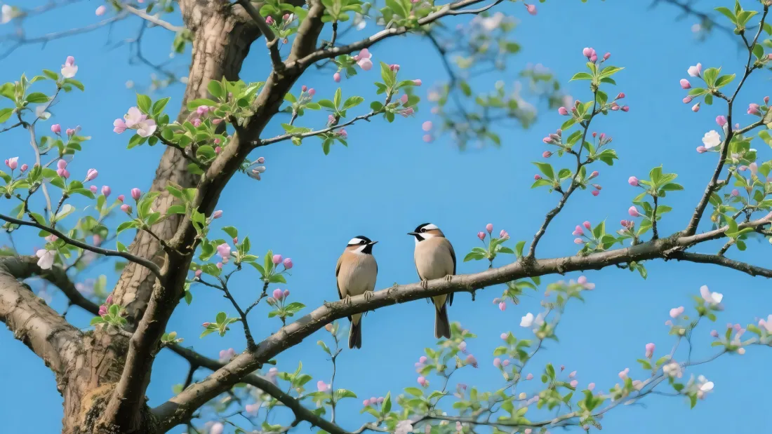 3k喜鹊壁纸｜树枝背景图片 - 春日花树「哲风壁纸」