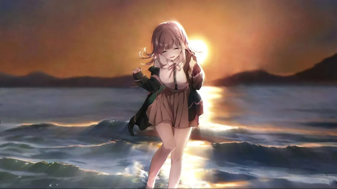 3k七海千秋壁纸｜弹丸论破2背景图片 - 海边落日「哲风壁纸」