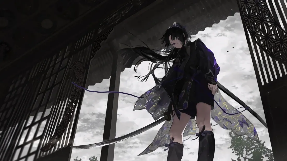3k古风黑衣剑士壁纸｜二次元背景图片 - 清冷女剑客「哲风壁纸」