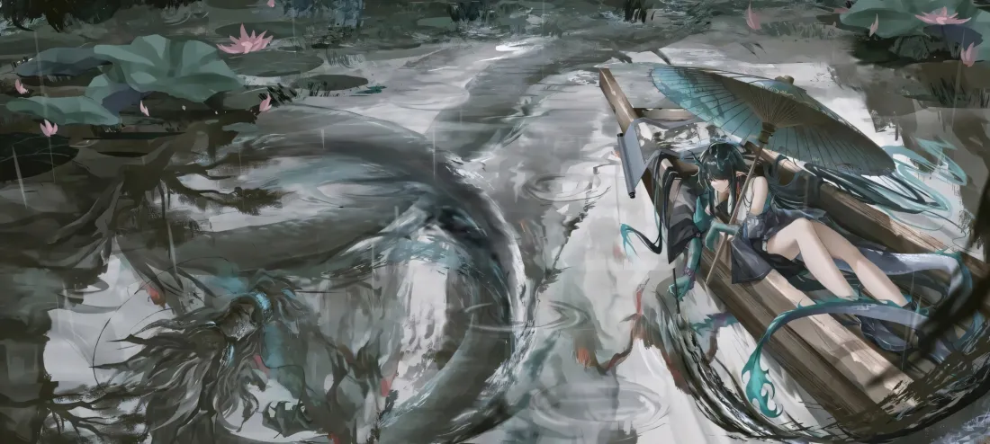 3k夕壁纸｜明日方舟背景图片 - 水墨荷塘「哲风壁纸」