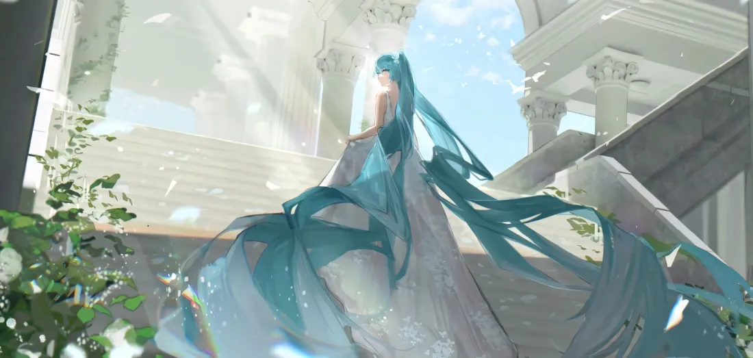 3k初音未来壁纸｜婚礼背景图片 - 白纱造型「哲风壁纸」