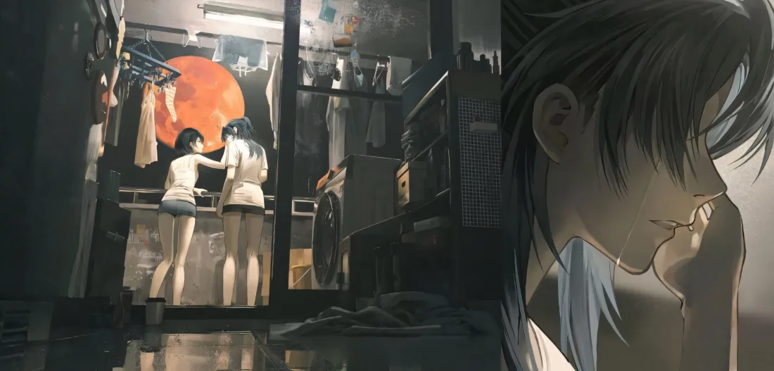 3k二次元壁纸｜红月背景图片 - 忧郁情绪「哲风壁纸」