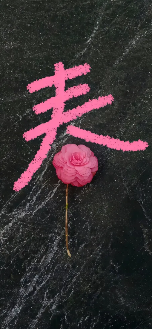 春天手机壁纸｜黑色大理石背景图片 - 粉色玫瑰「哲风壁纸」