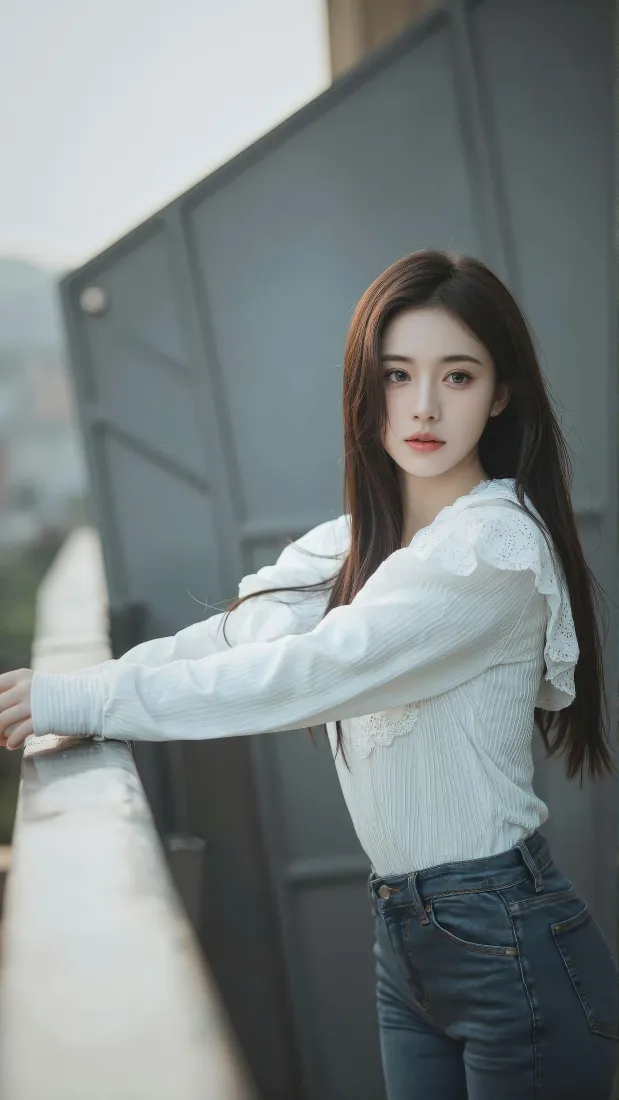 鞠婧祎手机壁纸｜清新背景图片 - 天台街拍「哲风壁纸」