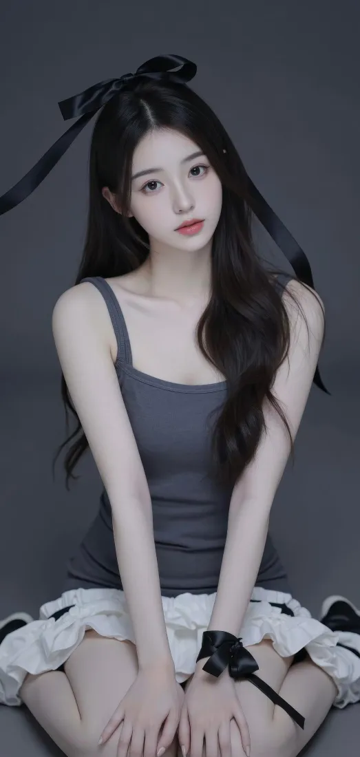 纯欲长发美女手机壁纸｜灰色背景图片 - 手机「哲风壁纸」