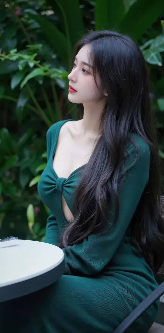 墨绿裙美女手机壁纸｜户外绿植背景图片 - 氛围感「哲风壁纸」