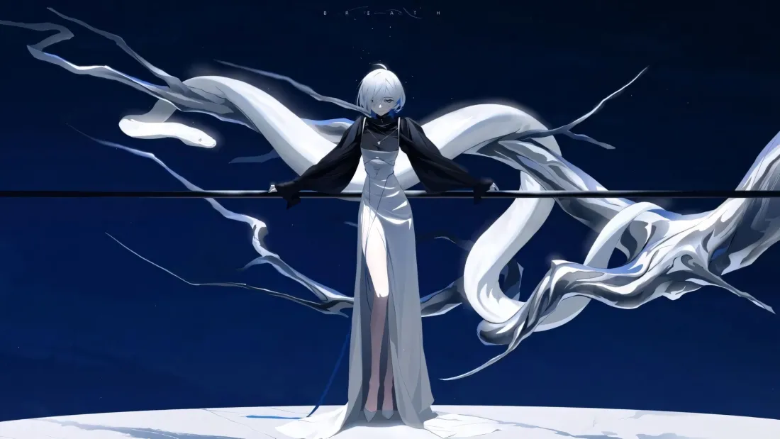 3k古风旗袍壁纸｜深蓝色背景图片 - 白发白龙「哲风壁纸」