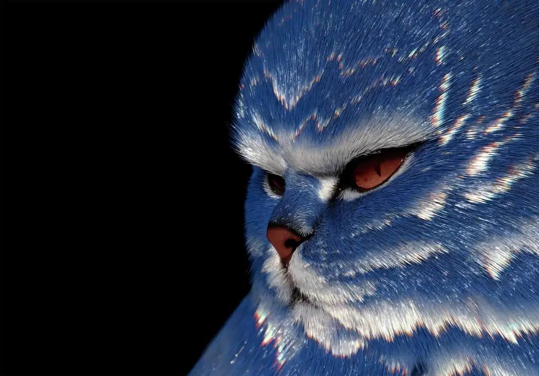 3k蓝色猫咪壁纸｜简约背景图片 - 毛绒怒脸猫咪「哲风壁纸」