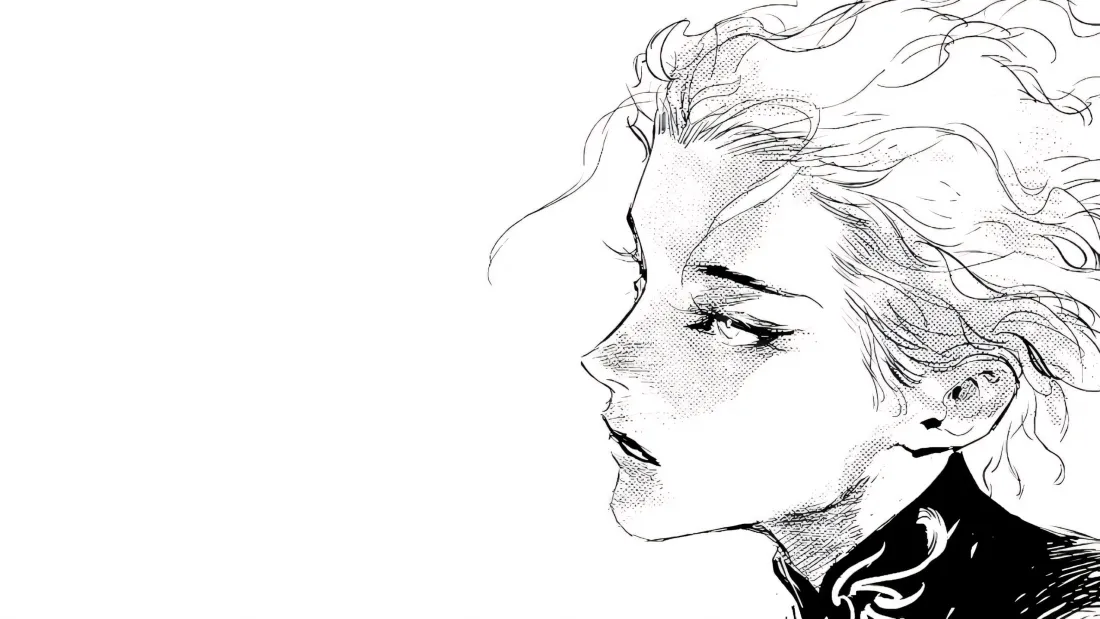 3k线稿壁纸｜简约背景图片 - 卷发少女「哲风壁纸」