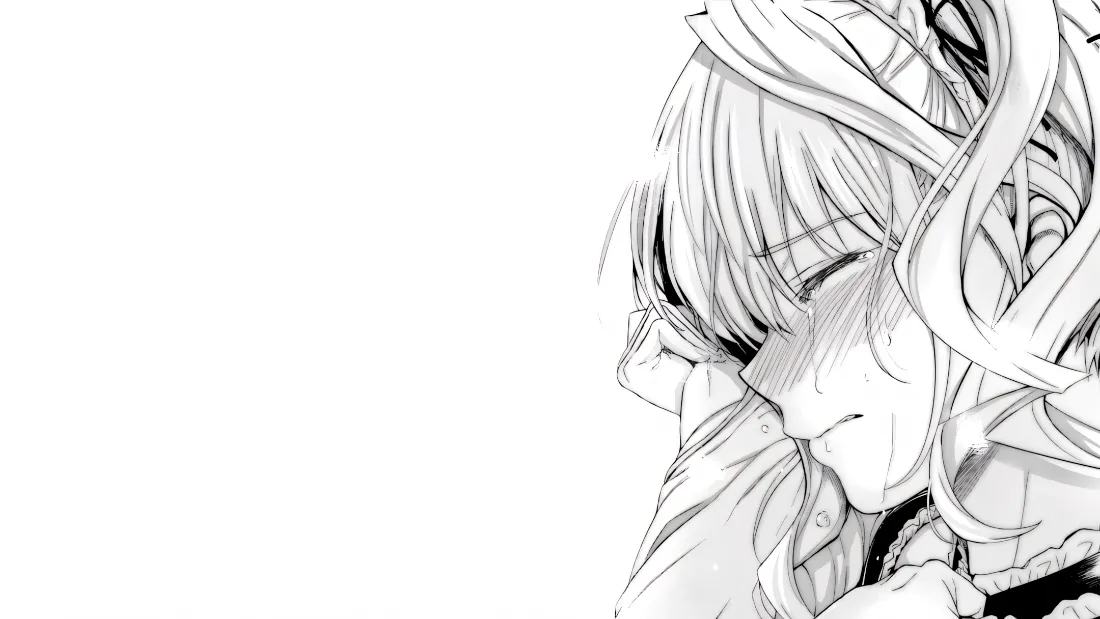 2k双马尾哭泣少女壁纸｜黑白线稿背景图片 - 留白简约「哲风壁纸」