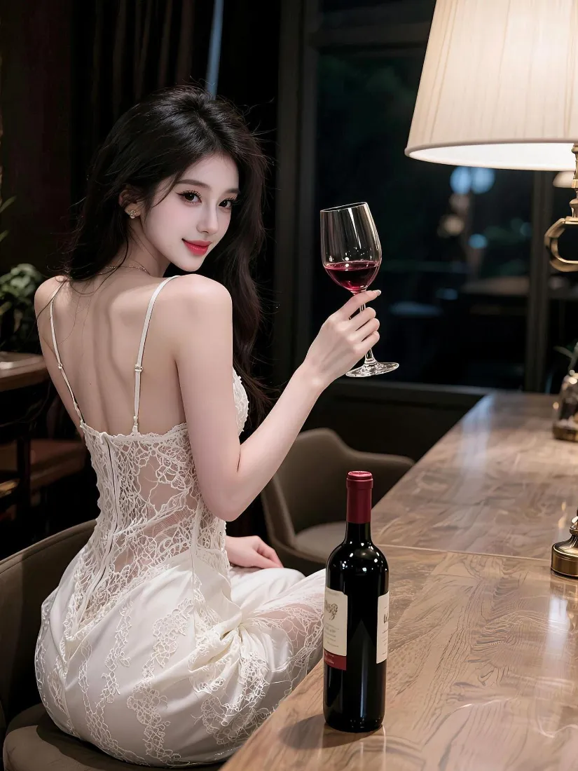 气质美女手机壁纸｜夜晚室内背景图片 - 红酒氛围感「哲风壁纸」
