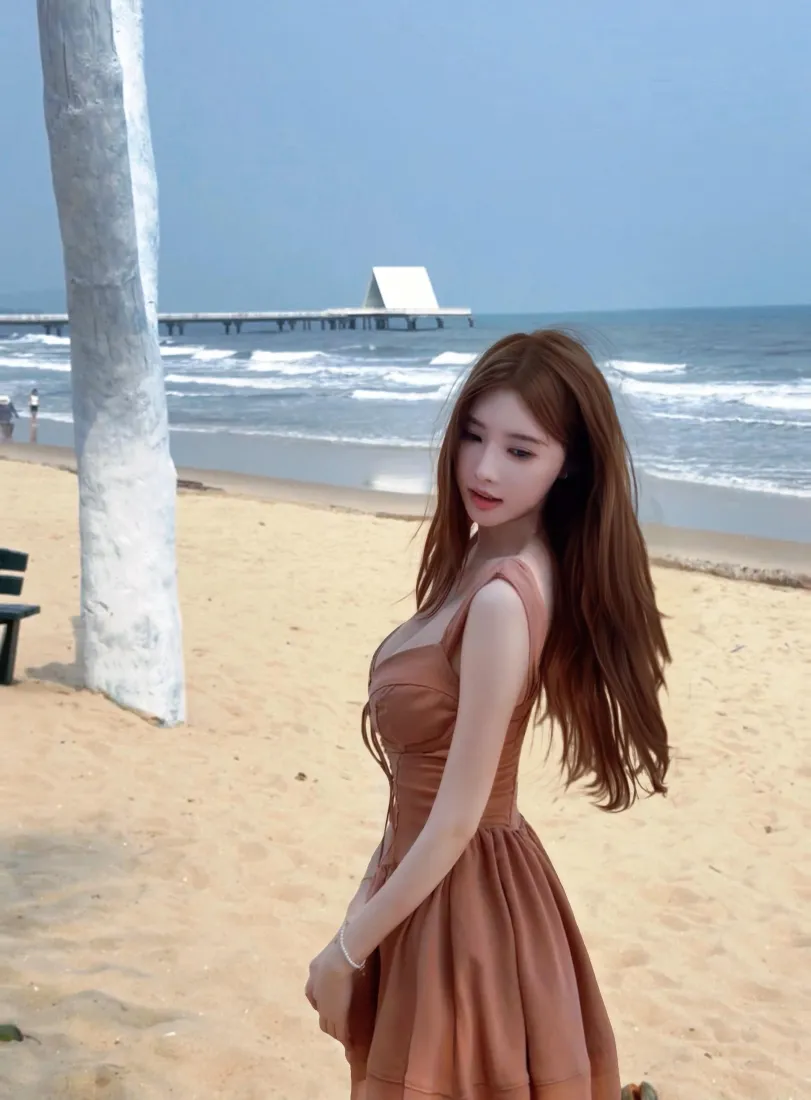 气质美女手机壁纸｜海边背景图片 - 夏日休闲「哲风壁纸」