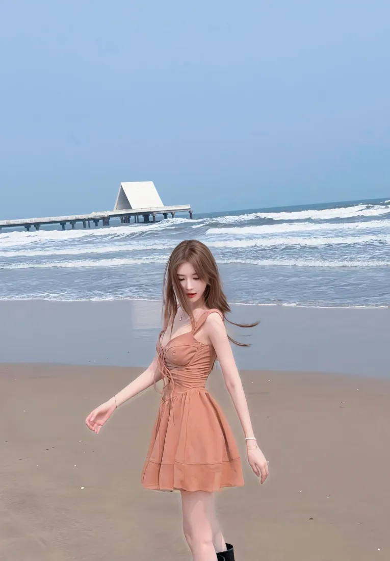 海边美女手机壁纸｜沙滩海景背景图片 - 夏日休闲「哲风壁纸」