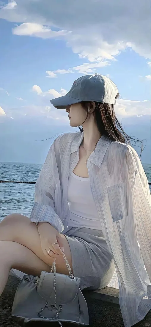 海边女生手机壁纸｜休闲清新背景图片 - 安逸治愈「哲风壁纸」