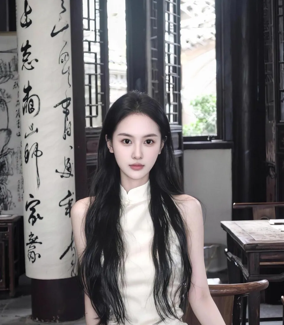 国风美女手机壁纸｜中式书房背景图片 - 纯白旗袍「哲风壁纸」