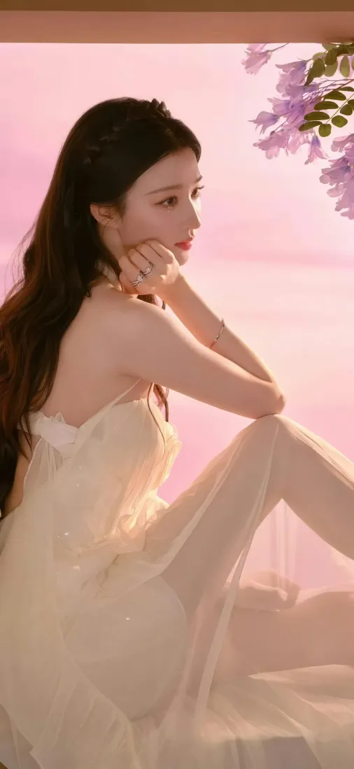 长发美女手机壁纸｜氛围感背景图片 - 温柔白裙「哲风壁纸」