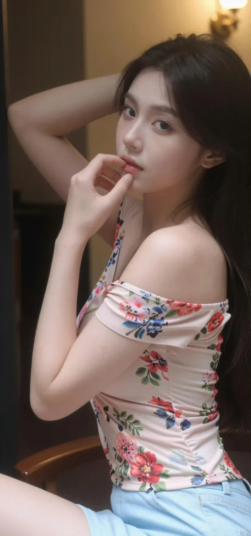 美女手机壁纸｜手机背景图片 - 碎花露肩「哲风壁纸」