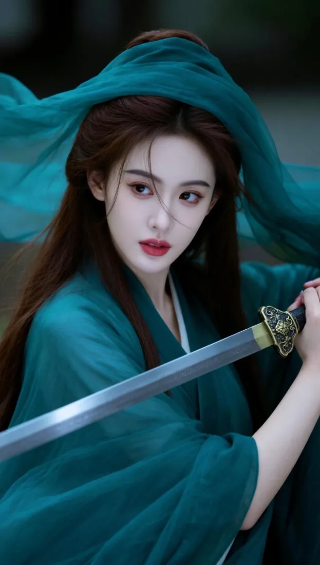 青衣侠女手机壁纸｜古风背景图片 - 清冷美人「哲风壁纸」