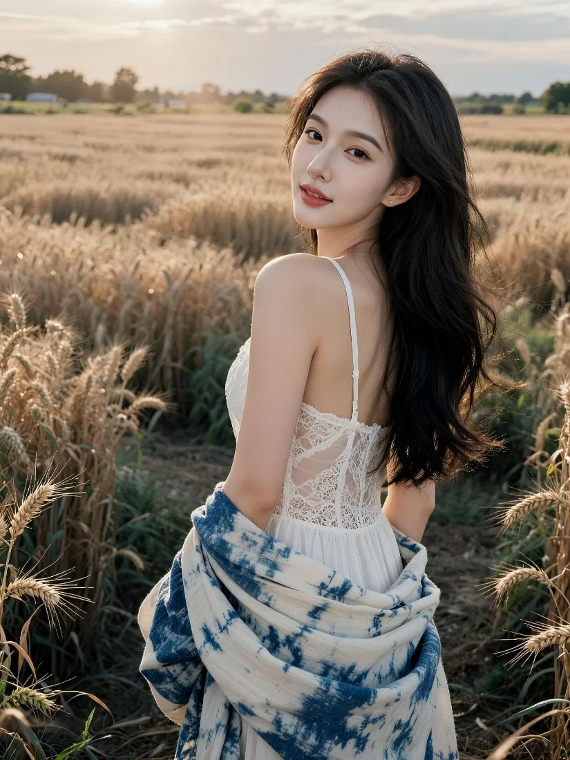 氛围感美女手机壁纸｜秋日田野背景图片 - 高清手机「哲风壁纸」