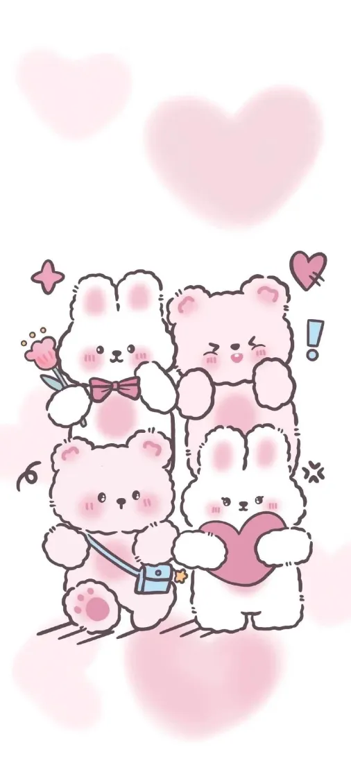 粉色小兔手机壁纸｜可爱爱心背景图片 - 软萌治愈「哲风壁纸」