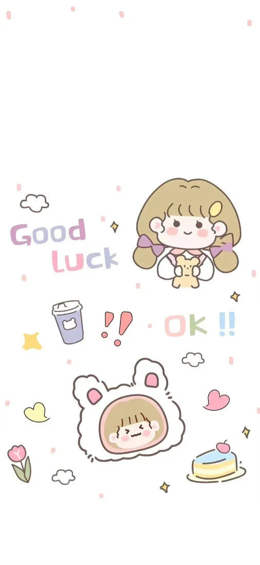 可爱手绘手机壁纸｜简约背景图片 - 好运Q版女孩「哲风壁纸」
