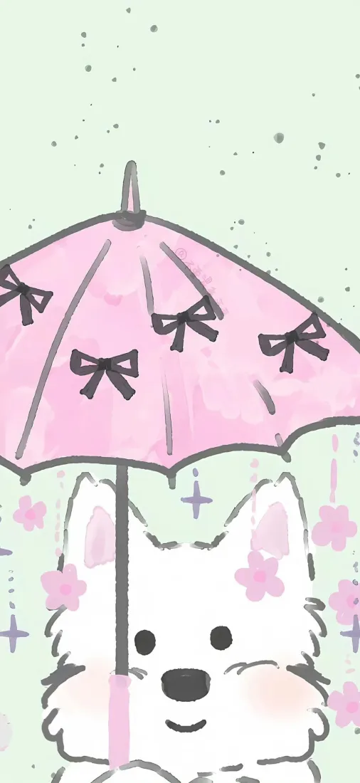 西高地手机壁纸｜可爱背景图片 - 撑伞小狗「哲风壁纸」