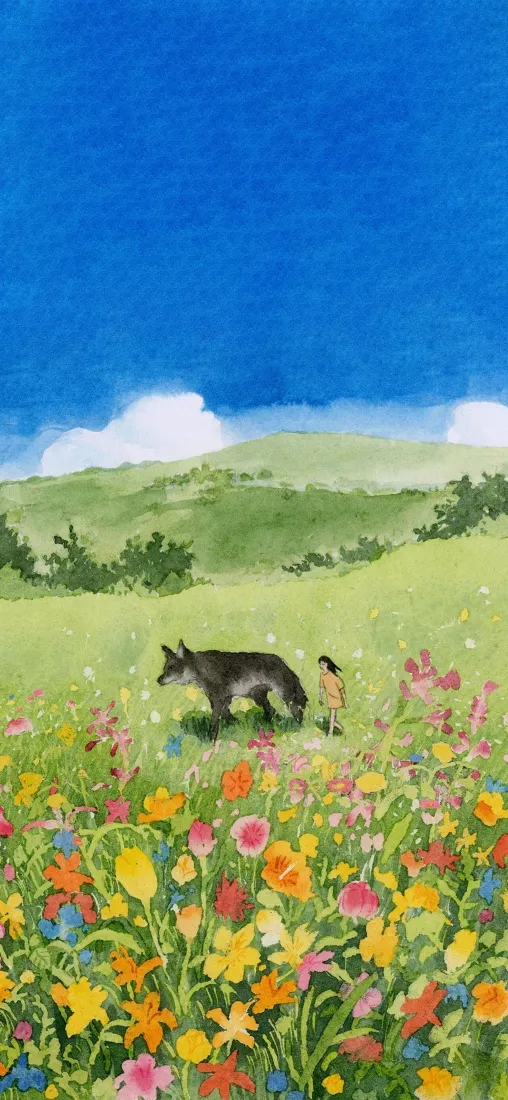 卡通野狼手机壁纸｜旷野背景图片 - 缤纷花丛「哲风壁纸」