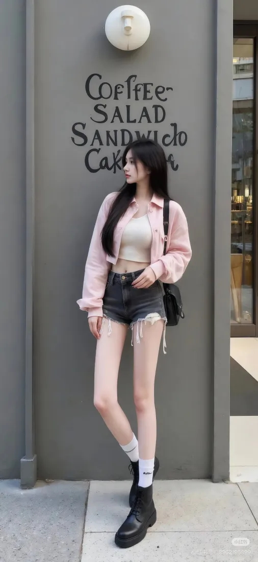 甜酷美女手机壁纸｜咖啡店背景图片 - 休闲穿搭「哲风壁纸」