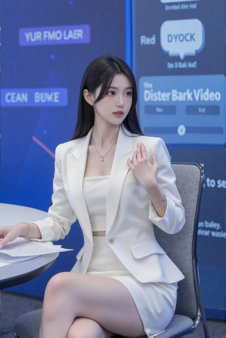 职业美女手机壁纸｜蓝色职场背景图片 - 干练气质「哲风壁纸」