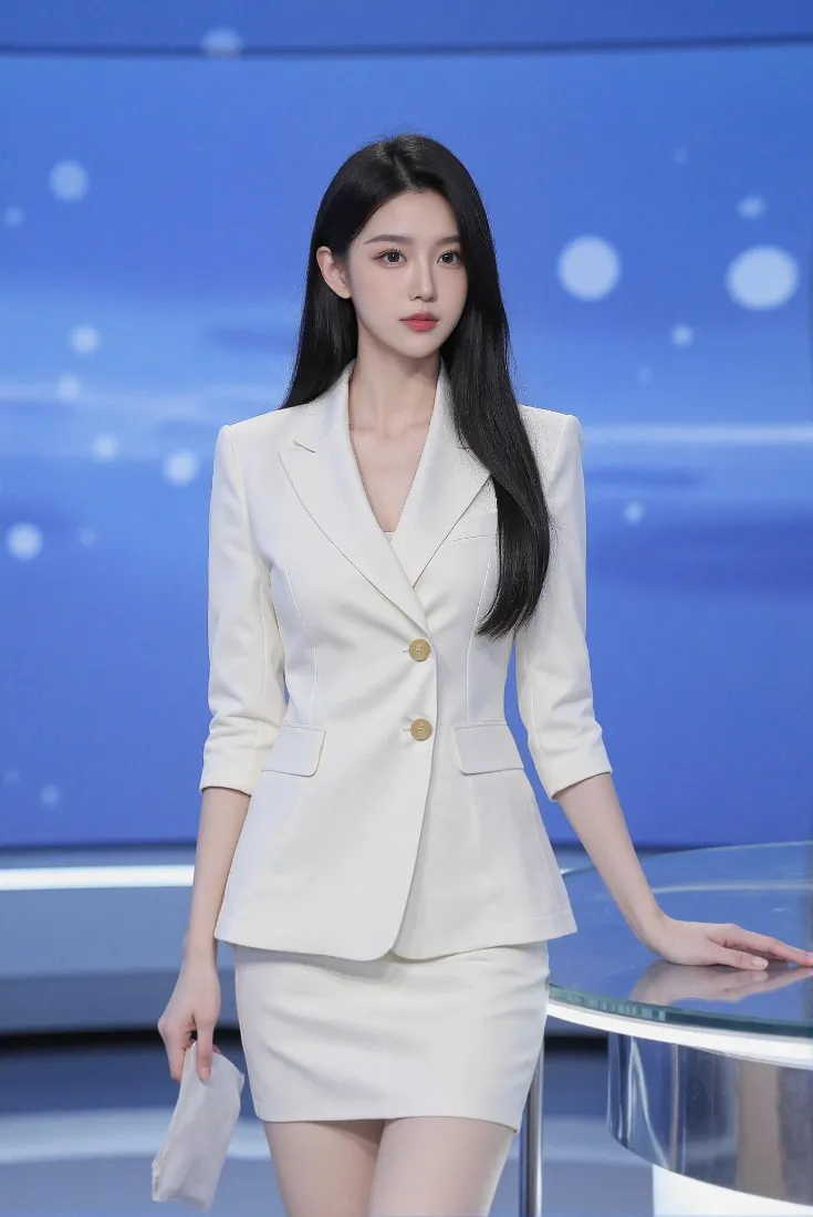 白领美女手机壁纸｜简约蓝色背景图片 - 气质御姐「哲风壁纸」