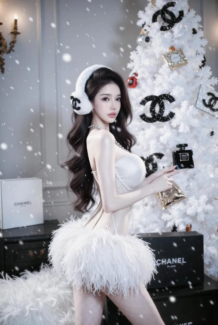 圣诞美女手机壁纸｜香奈儿背景图片 - 冬日纯欲风「哲风壁纸」