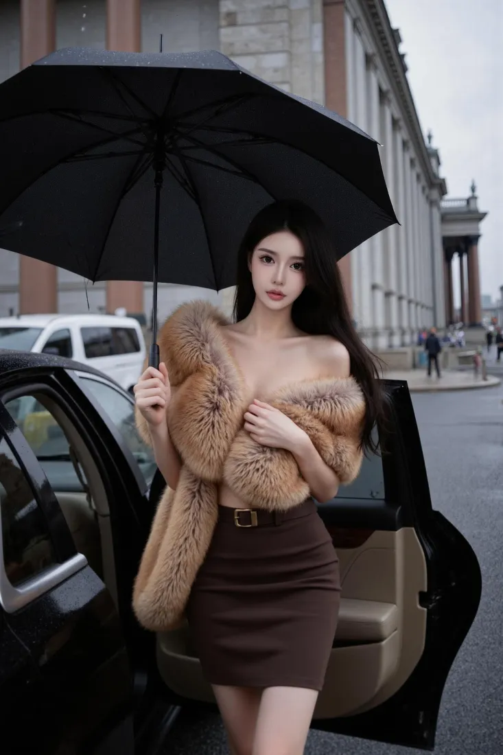 气质御姐手机壁纸｜雨天街拍背景图片 - 时尚美女「哲风壁纸」