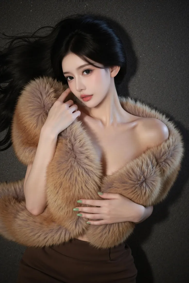 气质御姐手机壁纸｜暗调背景图片 - 皮草穿搭「哲风壁纸」