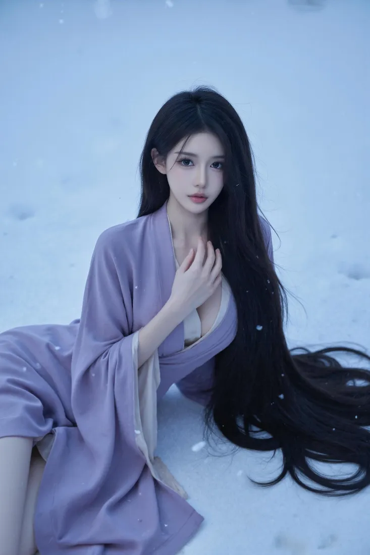 古风美女手机壁纸｜清冷雪地背景图片 - 紫裙御姐「哲风壁纸」