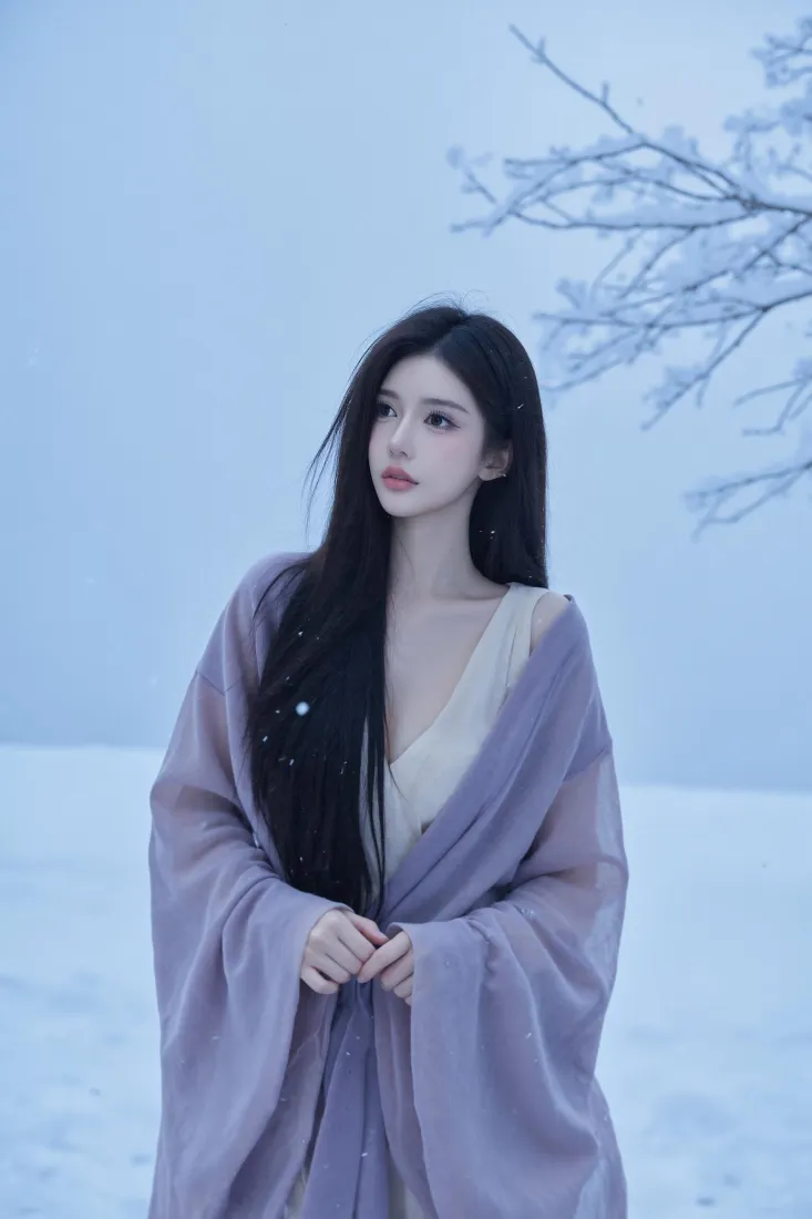 古风美女手机壁纸｜清冷冬日背景图片 - 雪地氛围感「哲风壁纸」