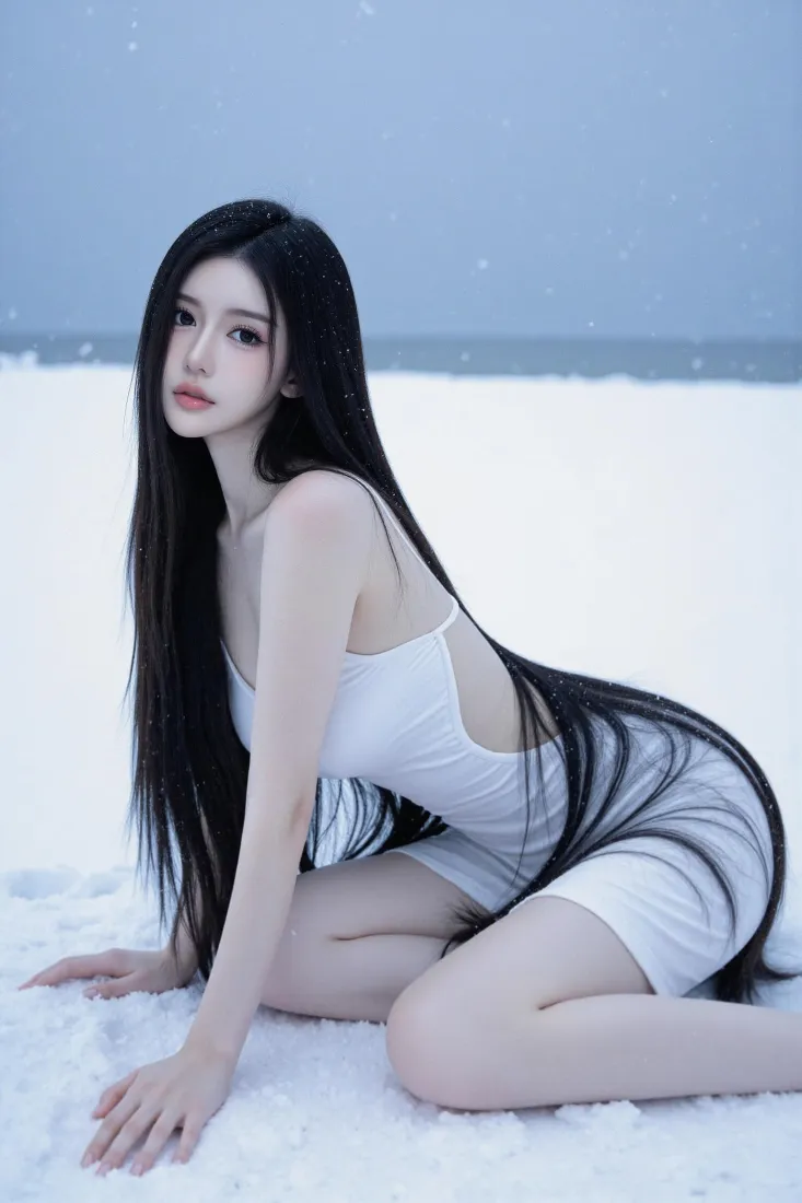 黑长直美女手机壁纸｜雪地背景图片 - 手机「哲风壁纸」