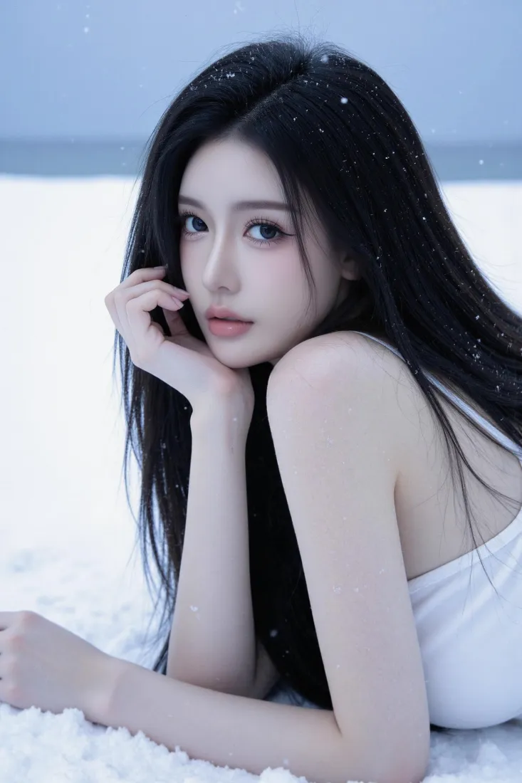 黑发美女手机壁纸｜雪地背景图片 - 清冷氛围感「哲风壁纸」