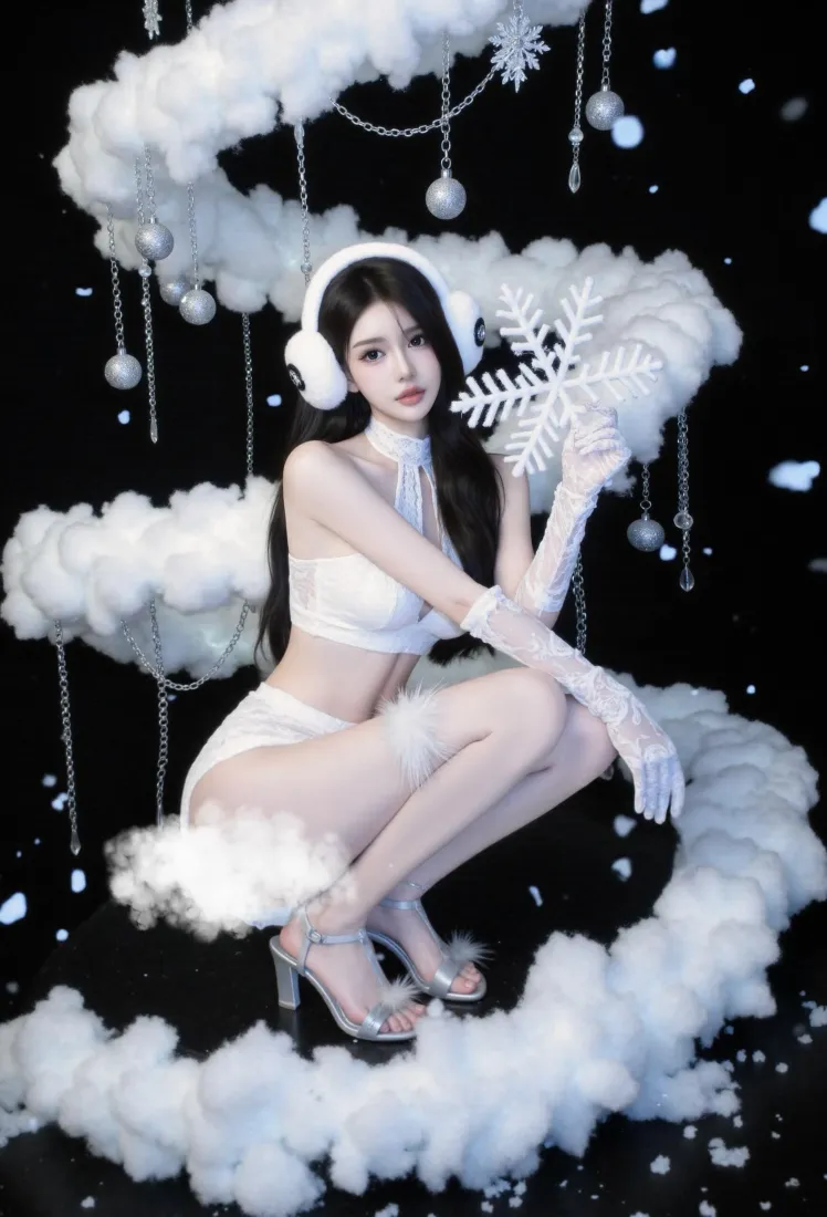 冰雪美女手机壁纸｜黑色背景图片 - 冬日氛围感「哲风壁纸」